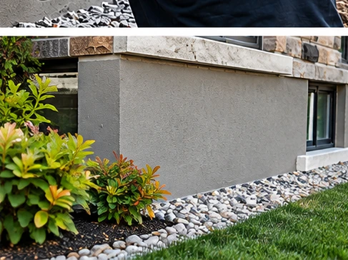Illustrative rendering of residential parging and exterior foundation finishing